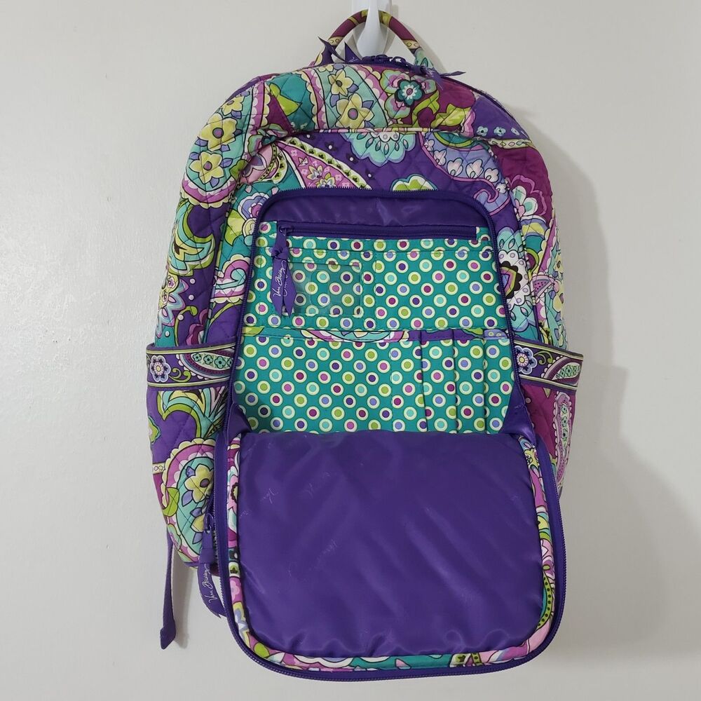 Vera Bradley Campus Backpack Quilted Bookbag Purple Heather Paisley - Picture 5 of 6